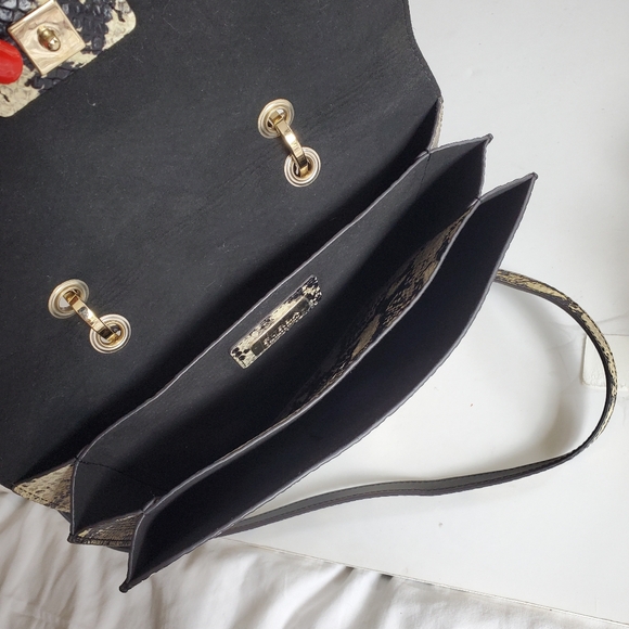Furla Top Handle Leather Evening Bag Crossbody Purse Snakeskin Print - Picture 11 of 14
